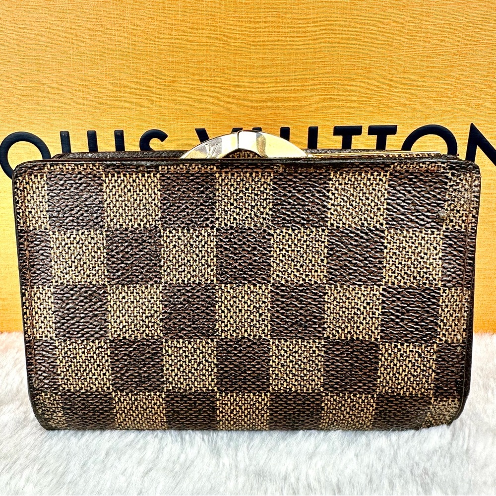 Louis Vuitton Damier Ebene compact Kisslock wallet READ well used - Picture 2 of 12